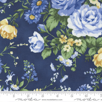 Summer Breeze Rose Bouquet Large Floral Navy Blue Moda Cotton Fabric