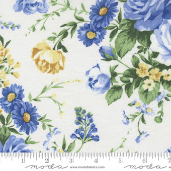 Summer Breeze Rose Bouquet Large Floral White Moda Cotton Fabric