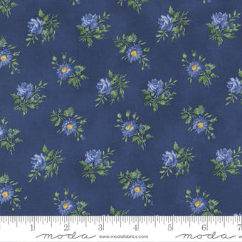 Summer Breeze Tossed Bouquets Small Floral Navy Blue Moda Cotton Fabric