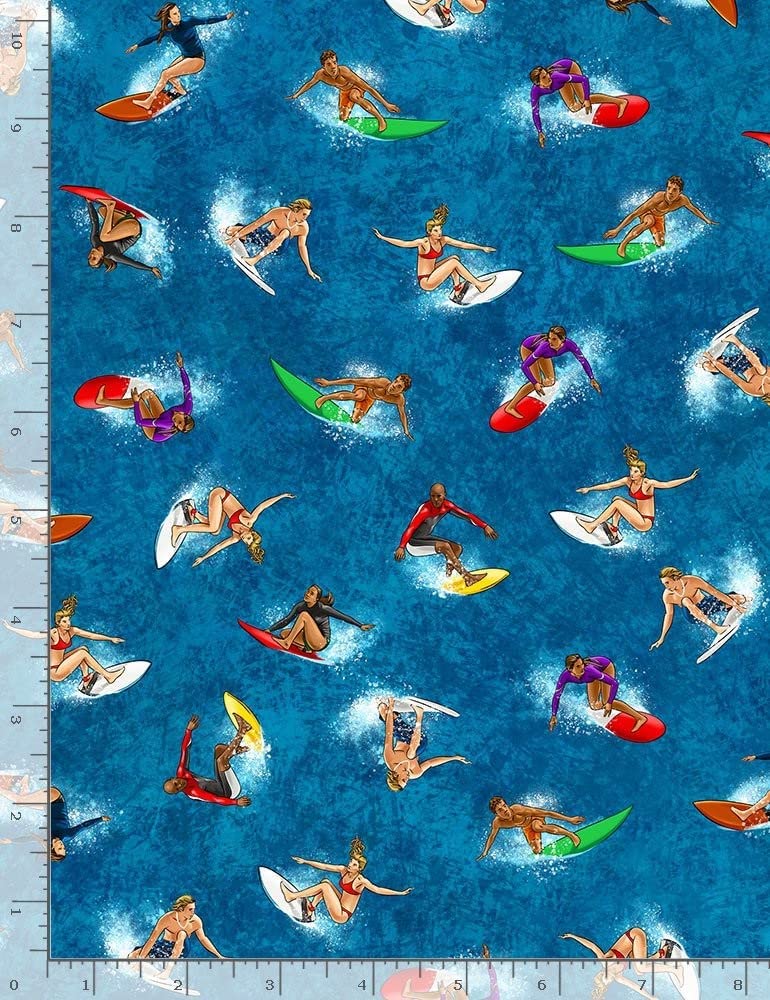 Summer Sports People Surfing Water Blue Timeless Treasures Cotton Fabric