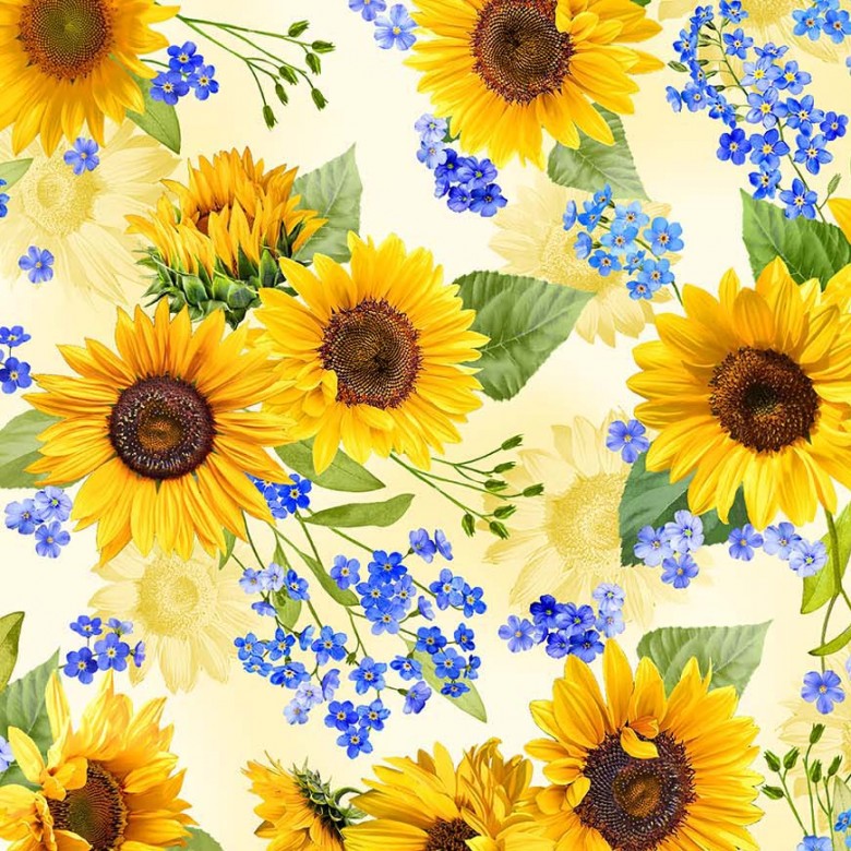 Summer Sunflowers Blooms Sun Yellow Michael Miller Cotton Fabric