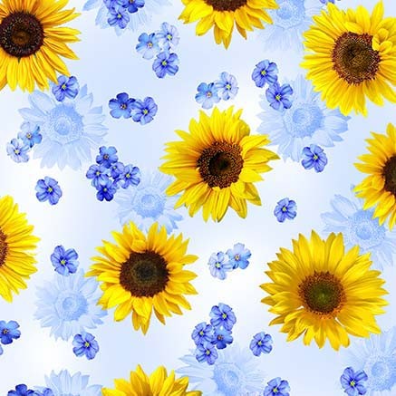 Summer Sunflowers Dreamy Floral Sky Blue Michael Miller Cotton Fabric