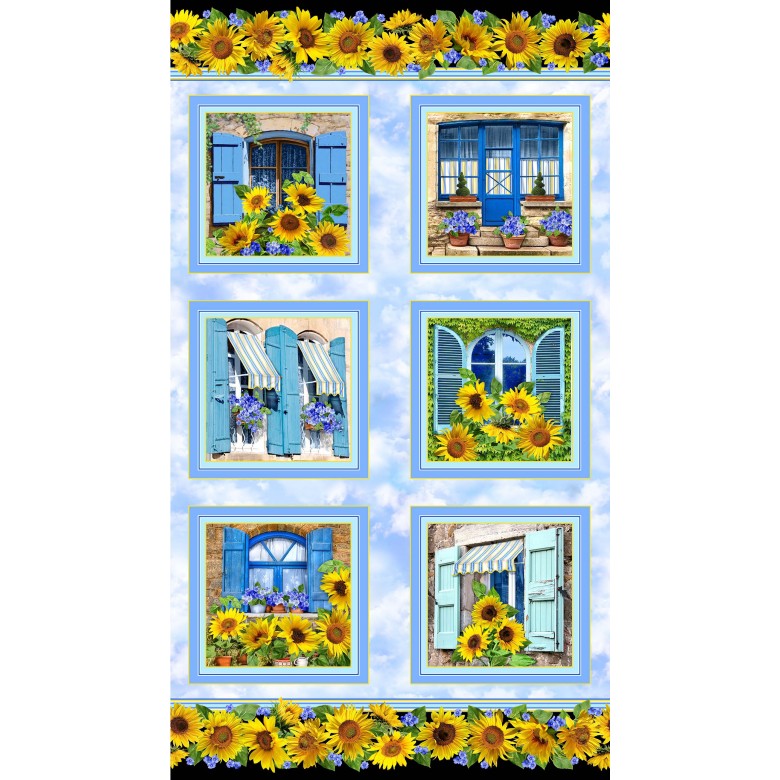 Summer Sunflowers Scenic Panel 24" Michael Miller Cotton Fabric