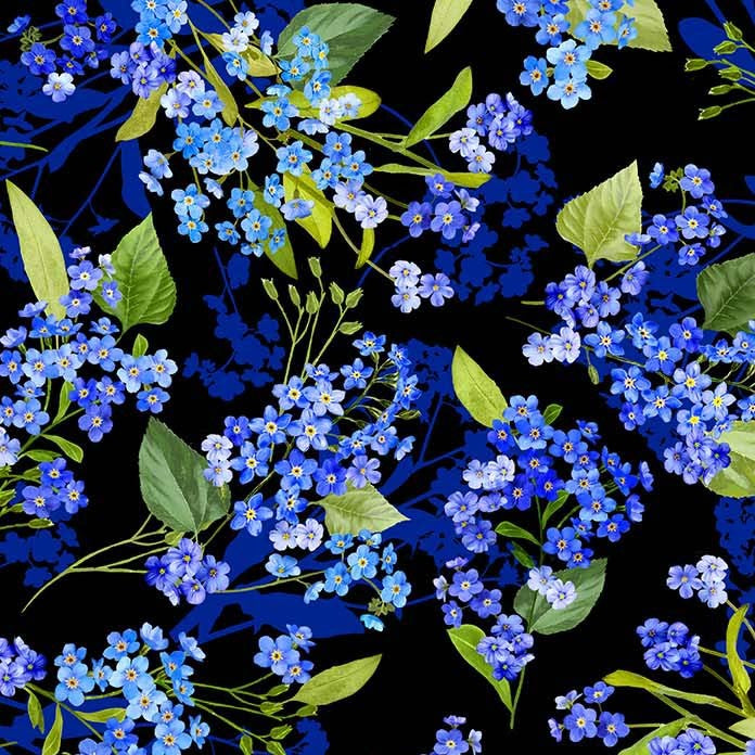 Summer Sunflowers Forget Me Not Cobalt Blue Michael Miller Cotton Fabric