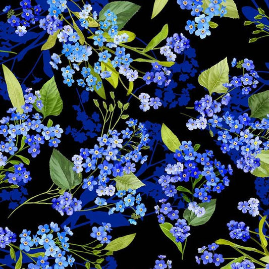 Summer Sunflowers Forget Me Not Cobalt Blue Michael Miller Cotton Fabric