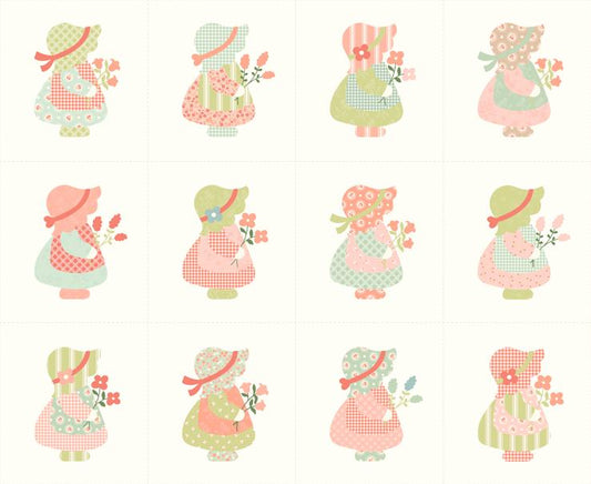 Sunbonnet Sue Applique Panel 36" Porcelain My Sew Quilty Life  Moda 100% Cotton Fabric MD-31770-11