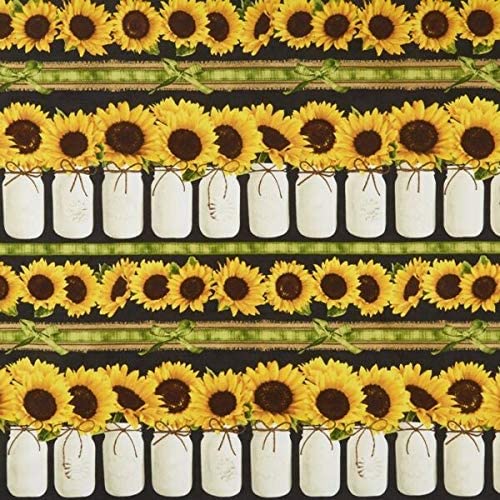 Sunflower 11 inch Stripe Black Timeless Treasures Cotton Fabric