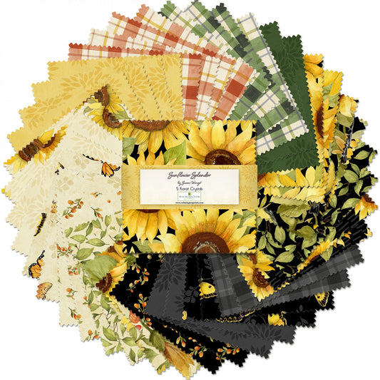 Sunflower Splendor 5" Squares Karat Crystals Susan Winget Wilmington Prints Cotton Fabric