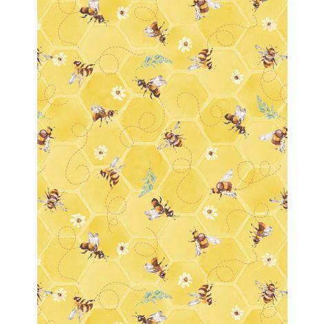 Sunflower Sweet Bee Toss Yellow Lisa Audit Wilmington Prints Cotton Fabric