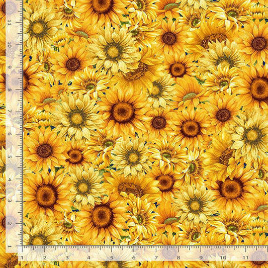 Sunflower Farm Sunflowers Packed Yellow Timeless Treasures Cotton Fabric  TT-FLORA-CD3363-SUNFLOWER