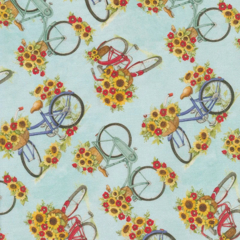 Sunflowers and Bicycles Springs Creative Cotton Fabric