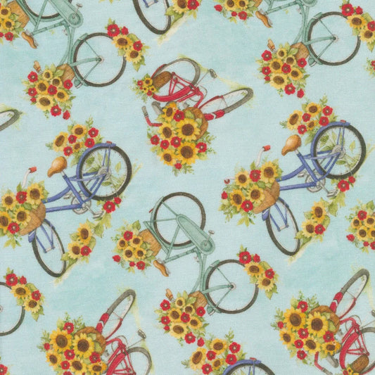 Sunflowers and Bicycles Springs Creative Cotton Fabric