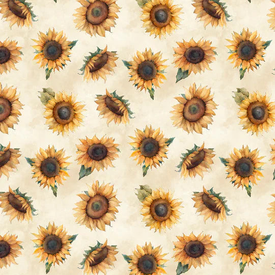 Sunkissed Tossed Sunflowers Cream Nancy Mink Wilmington Prints Cotton Fabric WP-1665-33917-725
