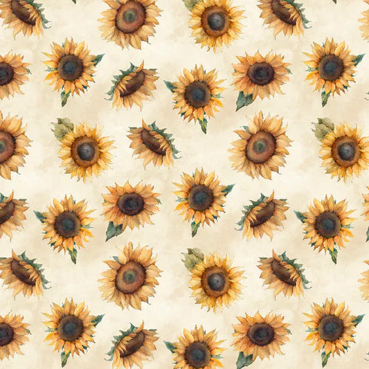 Sunkissed Tossed Sunflowers Cream Nancy Mink Wilmington Prints Cotton Fabric WP-1665-33917-725