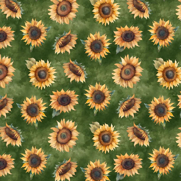 Sunkissed Tossed Sunflowers Green Nancy Mink Wilmington Prints Cotton Fabric WP-1665-33917-125
