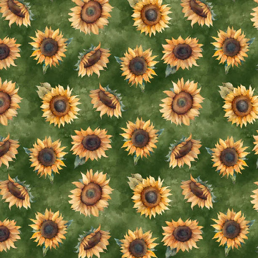 Sunkissed Tossed Sunflowers Green Nancy Mink Wilmington Prints Cotton Fabric WP-1665-33917-125