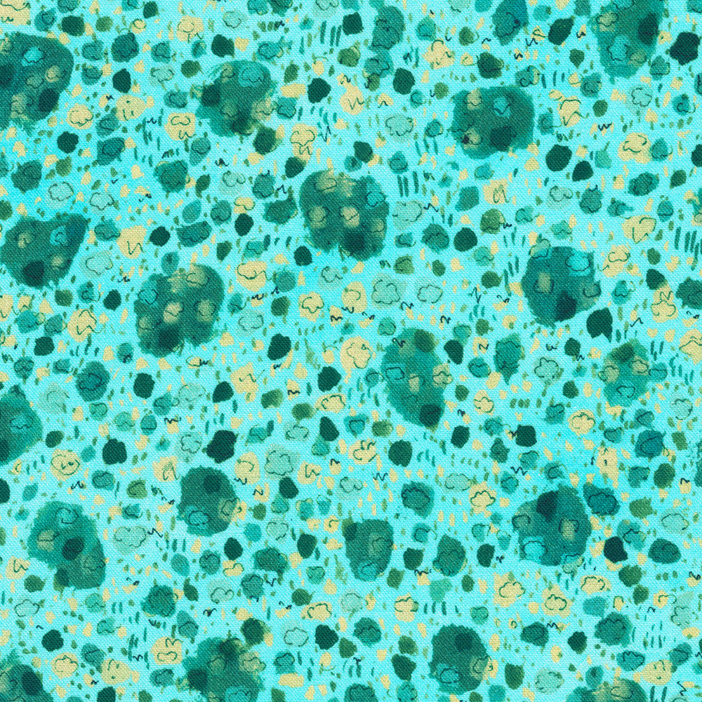 Sunlit Garden Abstract Aqua Blue Lauren Wan Robert Kaufman Cotton Fabric