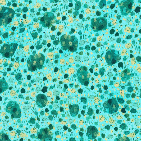 Sunlit Garden Abstract Aqua Blue Lauren Wan Robert Kaufman Cotton Fabric