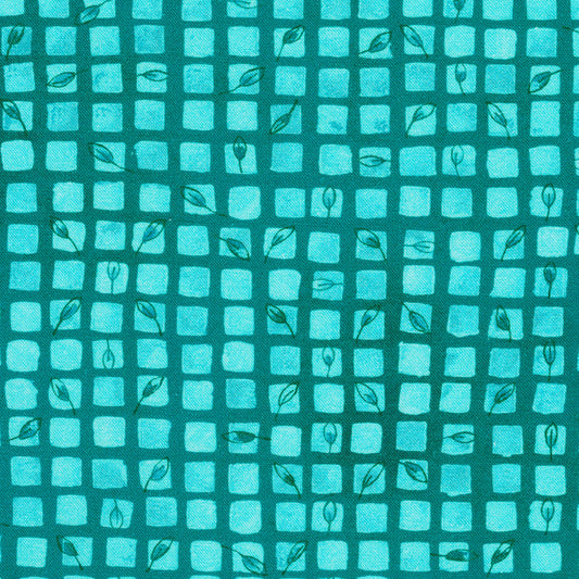 Sunlit Garden Squares Turquoise Blue Lauren Wan Robert Kaufman Cotton Fabric