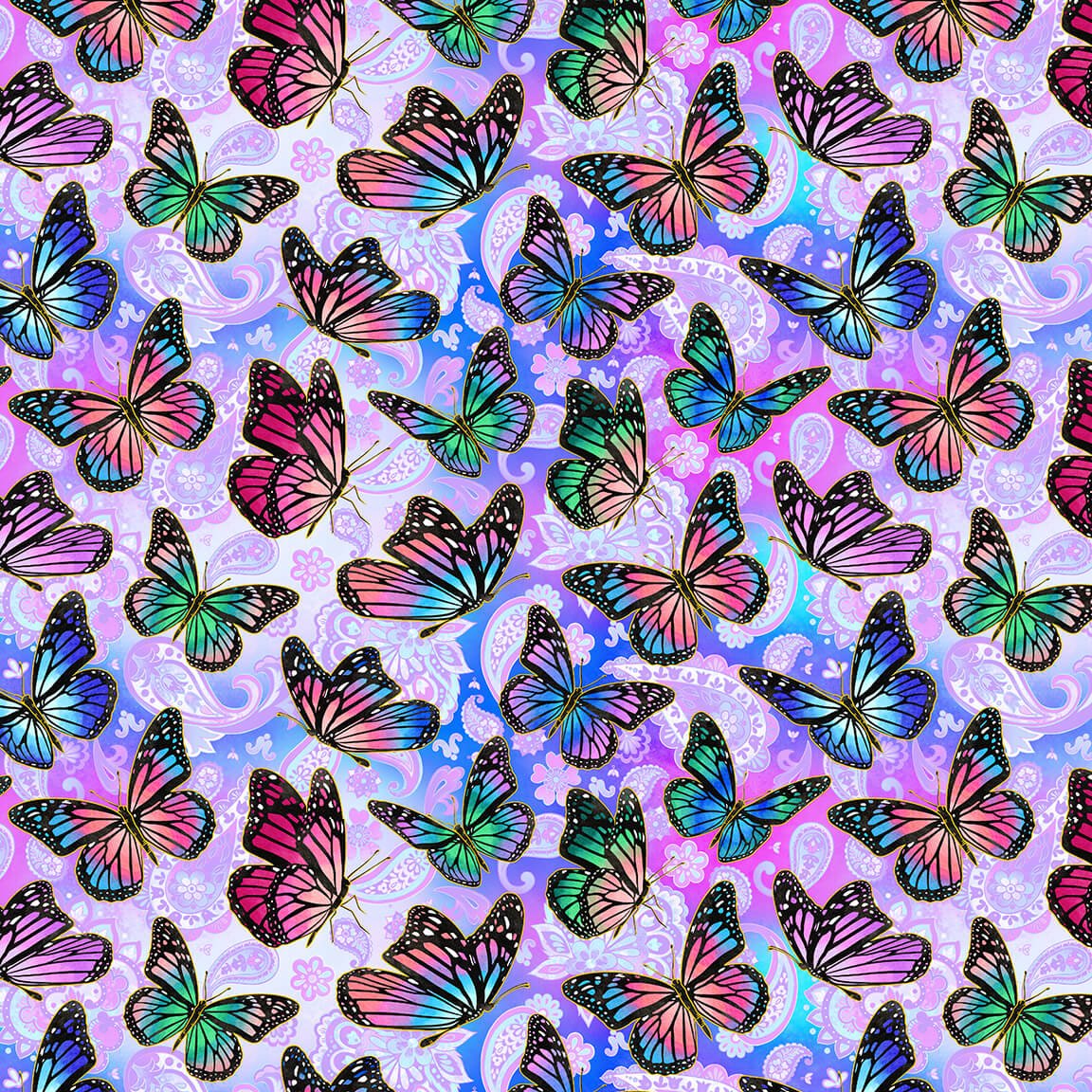 Sunrise Garden Large Butterflies Pink Blank Quilting Cotton Fabric BQ-2244-22