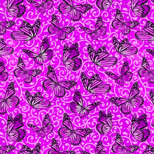 Sunrise Garden Butterfly Scroll Pink Blank Quilting Cotton Fabric BQ-2240-22