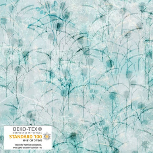 Sunset Bloom Grass Straw Turquoise Stof Blank Quilting Cotton Fabric