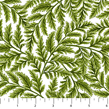 Sunshine Harvest Ferns White Green Northcott Cotton Fabric