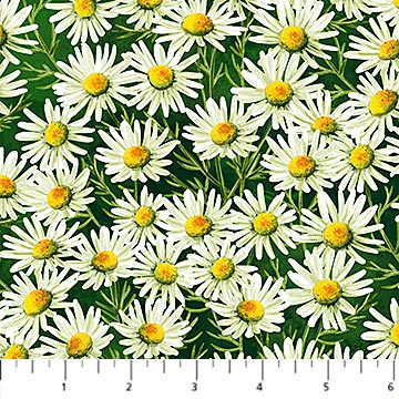 Sunshine Harvest White Daisies Dark Green Multi Northcott Cotton Fabric