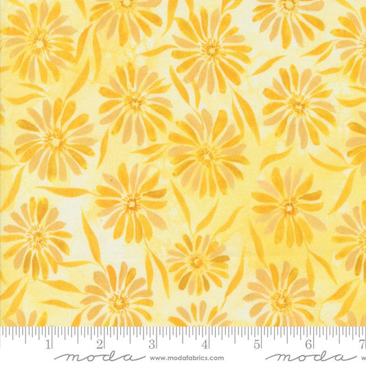 Sunshine & Blue Skies Brightly Beaming Floral Watercolor Sunshine Yellow Create Joy Project Moda Cotton Fabric