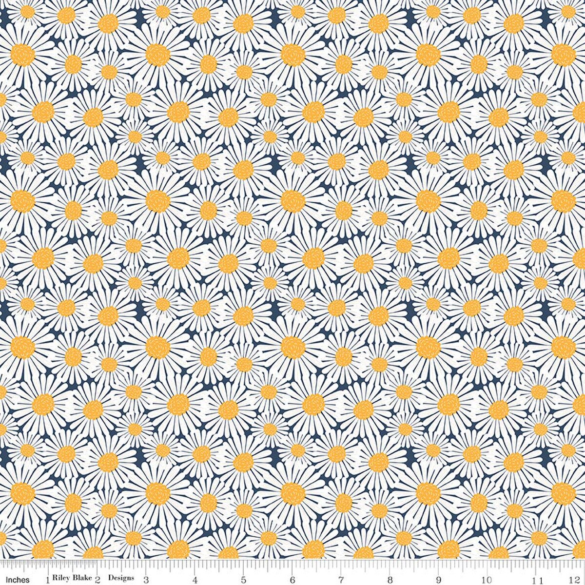 Sunshine & Dandelions Daisies Floral Navy Blue Traci Reed Riley Blake Cotton Fabric RB-C17923-NAVY