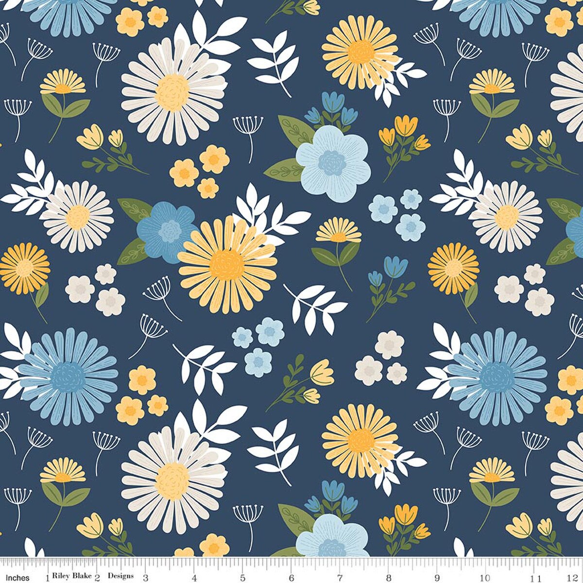 Sunshine & Dandelions Main Floral Navy Blue Traci Reed Riley Blake Cotton Fabric RB-C17920-NAVY
