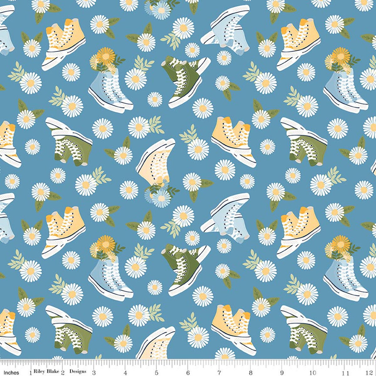 Sunshine & Dandelions Shoes Sneakers Blue Traci Reed Riley Blake Cotton Fabric RB-C17921-BLUE