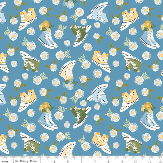 Sunshine & Dandelions Shoes Sneakers Blue Traci Reed Riley Blake Cotton Fabric RB-C17921-BLUE
