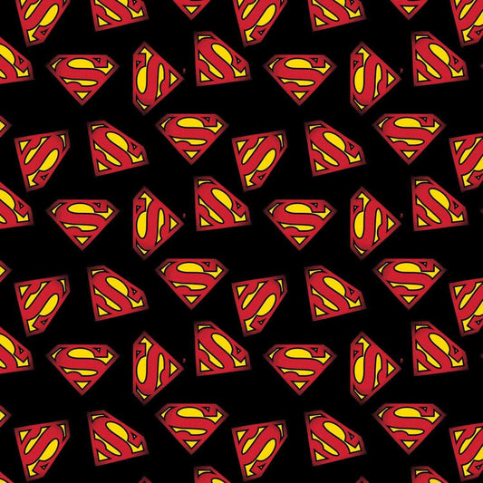 Superman Logo Black Camelot Cotton Fabric