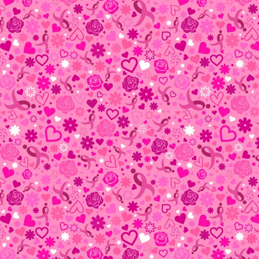 Susan G Komen Hearts & Ribbon Light Pink Breast Cancer Sykel Enterprises Cotton Fabric SYK-10567-LTPINK-SGK