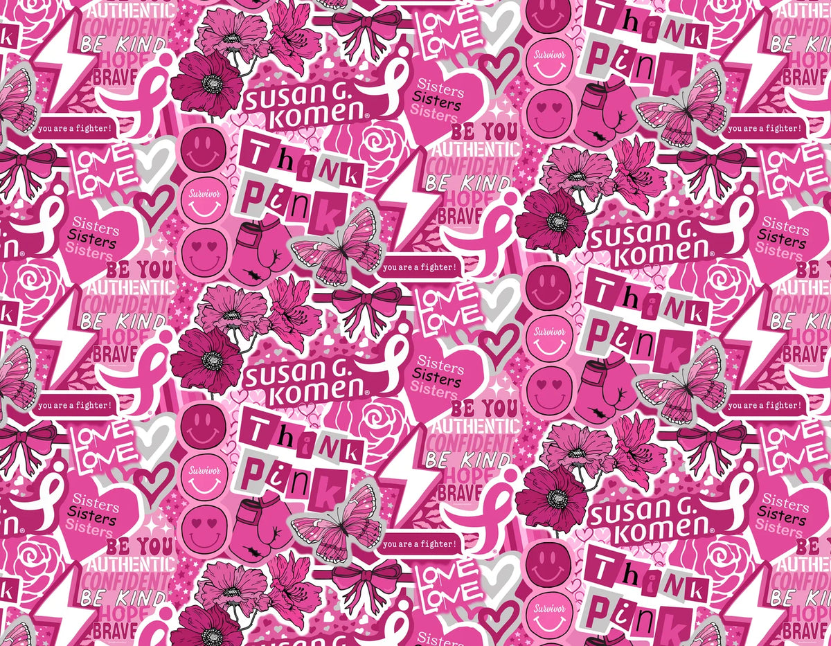Susan G Komen Think Pink Doodle Allover Pink Breast Cancer Sykel Enterprises Cotton Fabric SYK-2001-SGK