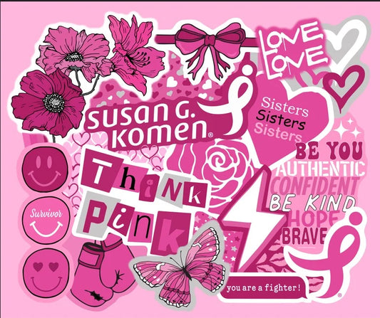 Susan G Komen Think Pink Doodle Panel 36" Pink Breast Cancer Sykel Enterprises Cotton Fabric SYK-2000-SGK