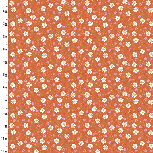 Susie Sunshine Petite Daisies Orange Amanda McGee 3 Wishes Cotton Fabric