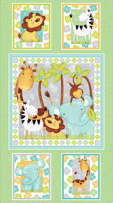 Sweet Safari Baby Animals Safari Panel 24" Multi Victoria Hutto Studio E Cotton Fabric