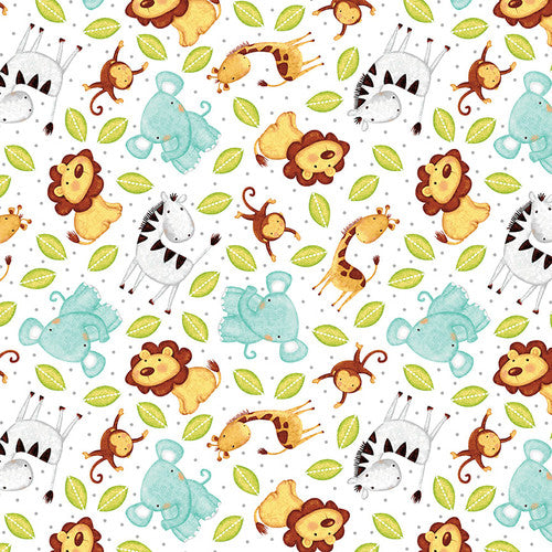 Sweet Safari Tossed Safari Animals Lion Elephant Monkey Zebra Multi Victoria Hutto Studio E Cotton Fabric