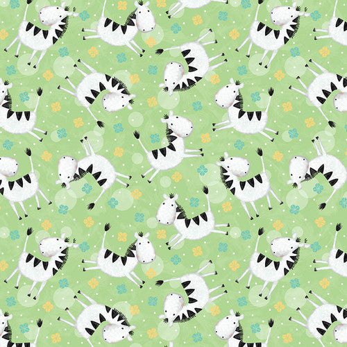 Sweet Safari Tossed Zebras Baby Animal Green Victoria Hutto Studio E Cotton Fabric