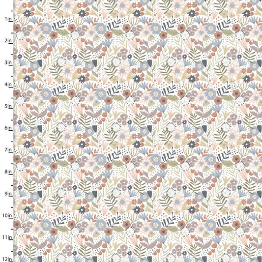 Sweet Savanna Prairie Floral White Elaine Kay 3 Wishes Cotton Fabric