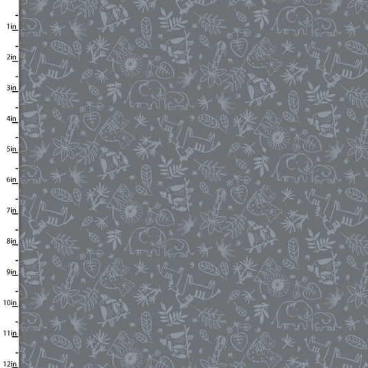 Sweet Savanna Tonal Outline Gray Elaine Kay 3 Wishes Cotton Fabric