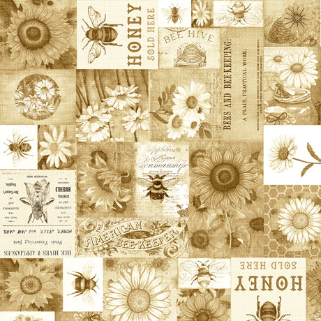 Sweet as Honey Bee and Floral Patch Tan Dan Morris Quilting Treasures Fabrics Cotton Fabric