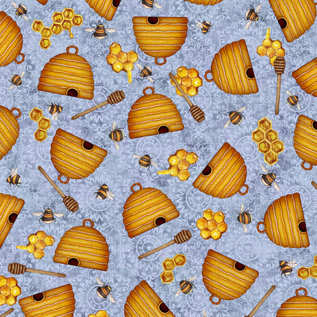 Sweet as Honey Beehives Blue Dan Morris Quilting Treasures Fabrics Cotton Fabric