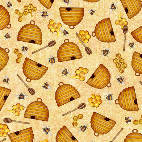 Sweet as Honey Beehives Tan Dan Morris Quilting Treasures Fabrics Cotton Fabric