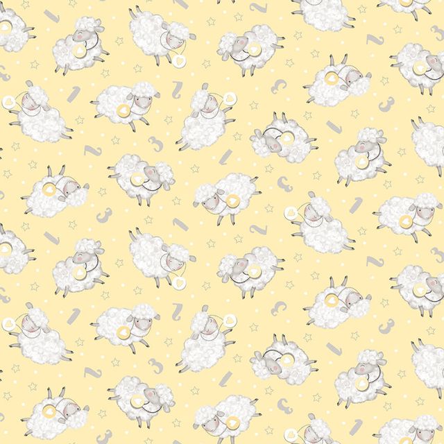 Sweet Dreams Tossed Sheep Yellow Victoria Hutto Studio E Cotton Fabric
