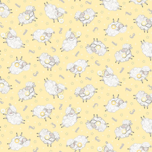 Sweet Dreams Tossed Sheep Yellow Victoria Hutto Studio E Cotton Fabric