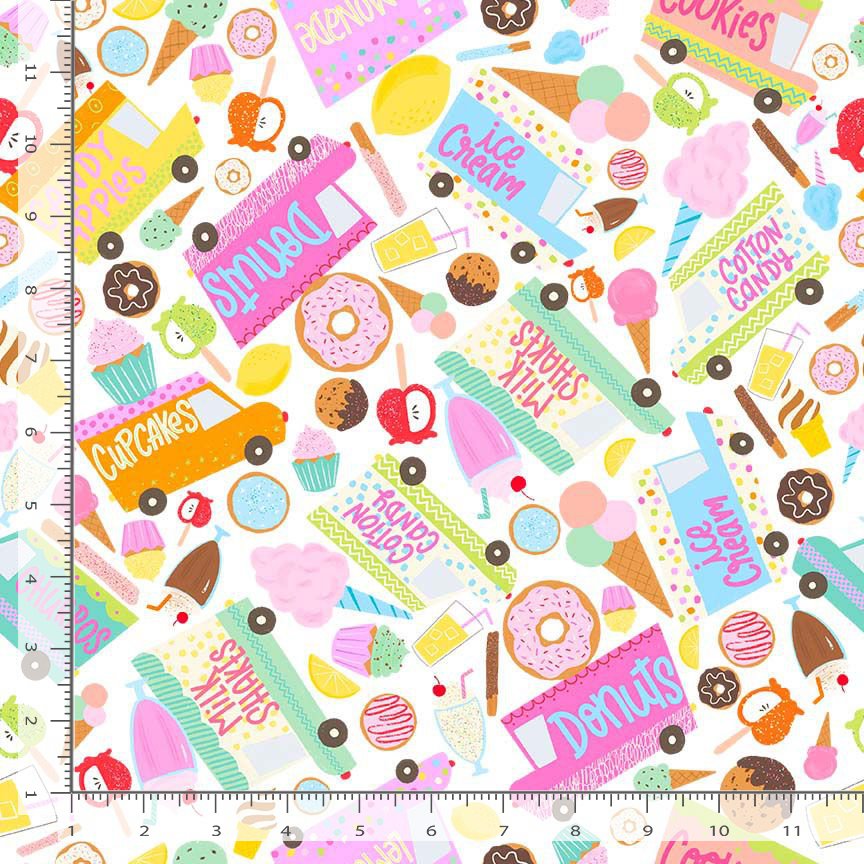 The Sweet Life Ice Cream Sweets Food Truck White Alice and Tilly Timeless Treasures Cotton Fabric TT-AT-CD4128-WHITE