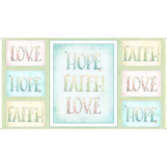 Sweet Thoughts Faith Hope Love Panel 24" Multi Stacey Yacula Quilting Treasures Cotton Fabric